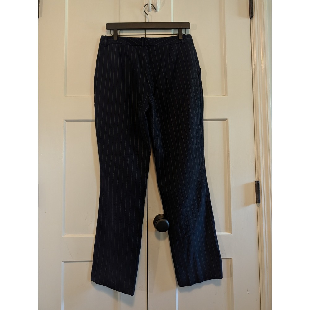 Lauren Ralph Lauren Women's Wool 6 Navy Pinstripe Straight Leg Pants Trousers